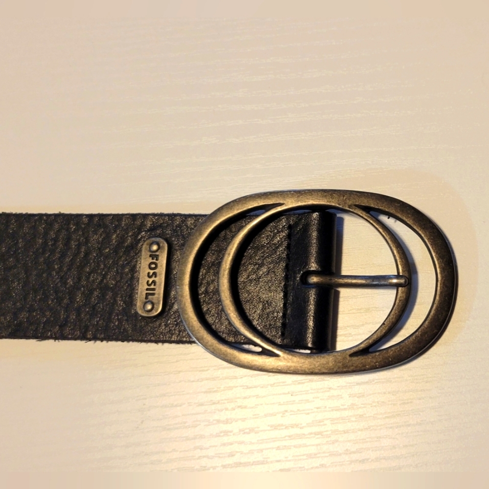 Fossil Black Leather Belt with Gold Buckle